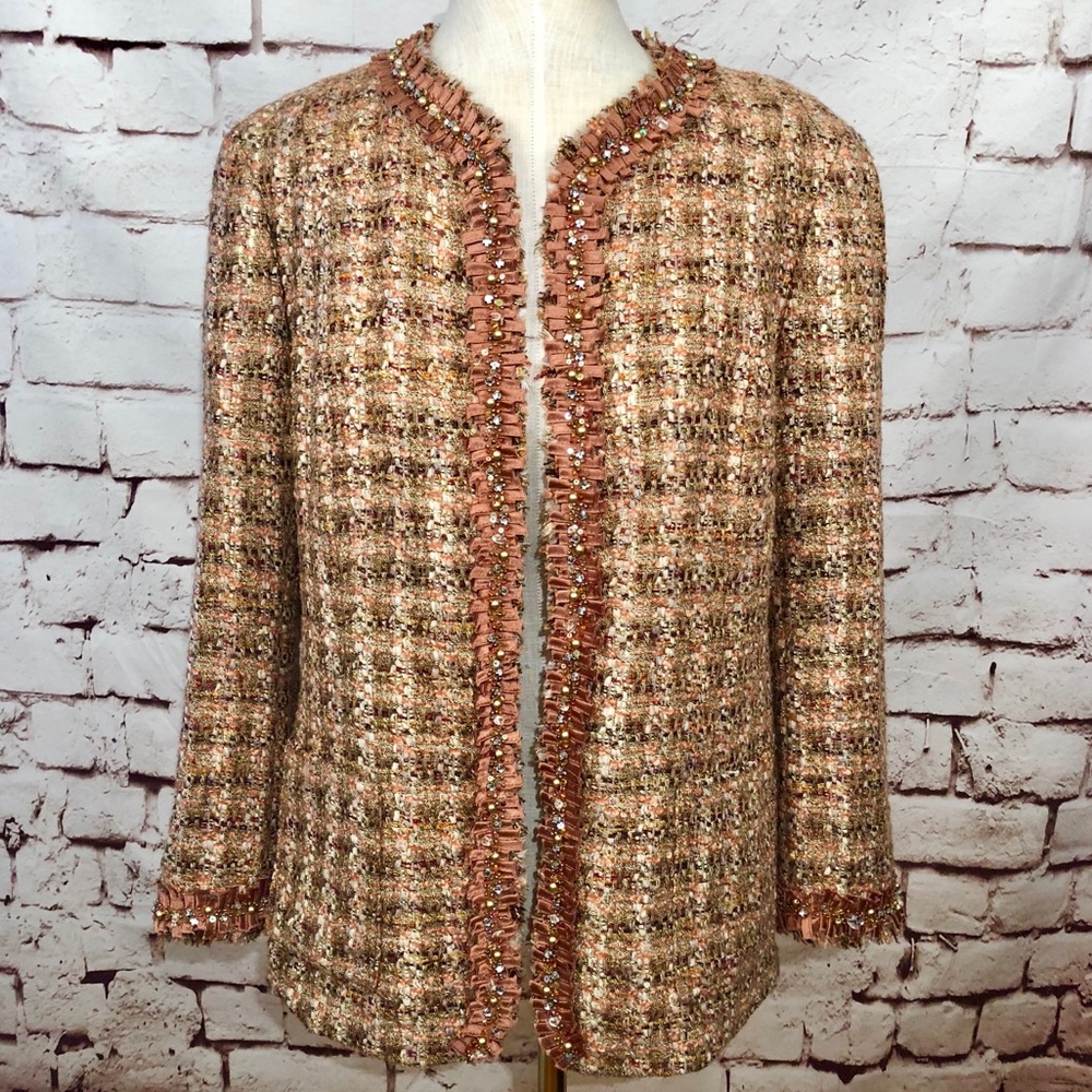Lafayette 148 New York Beaded Frill Tweed Blazer
